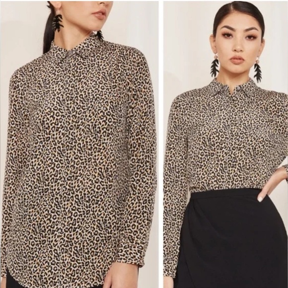 J Crew Silk Long Sleeve Button Down Leopard Blouse - Picture 1 of 8
